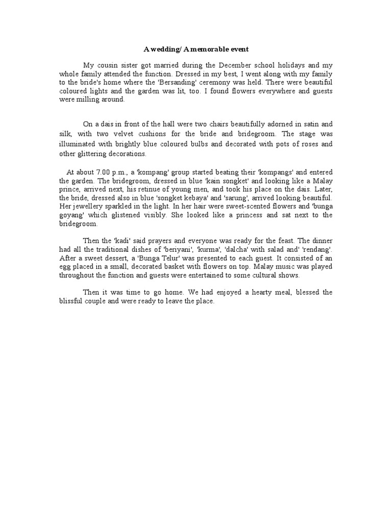 short paragraph on marriage party talking about a wedding you attended recently